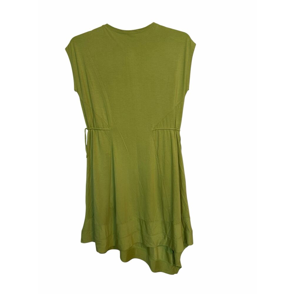 Lisa Bayne Dress Small Avocado Green Bamboo Cotton Asymmetrical Lagenlook Artsy - Picture 2 of 6